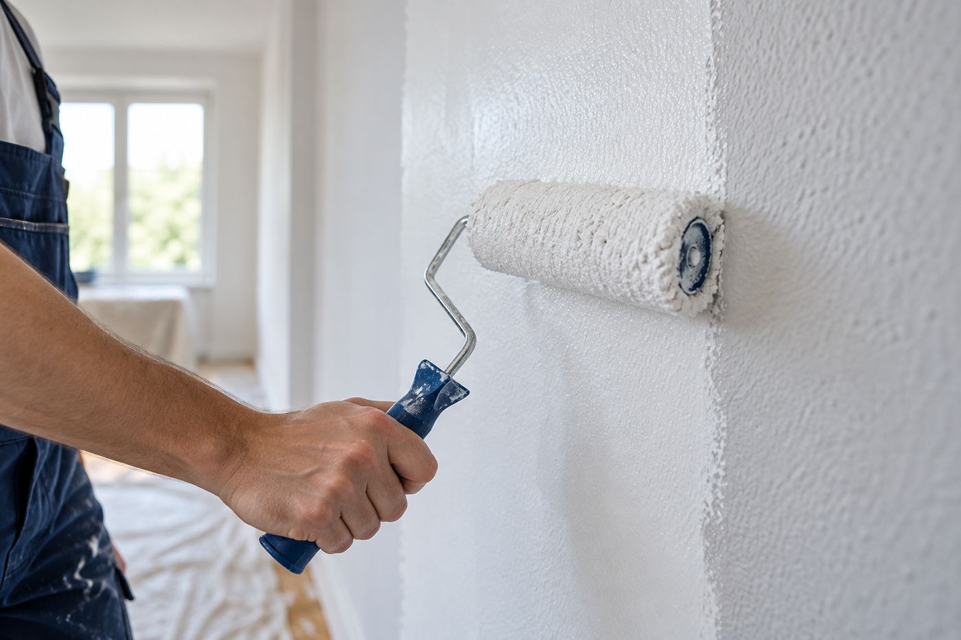 Farbrolle auf weisser Wand